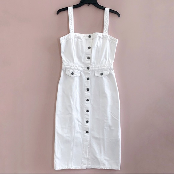 GRLFRND White Button Down Sleeveless Denim Overall Midi Petra Dress Size S NWT - Picture 4 of 9